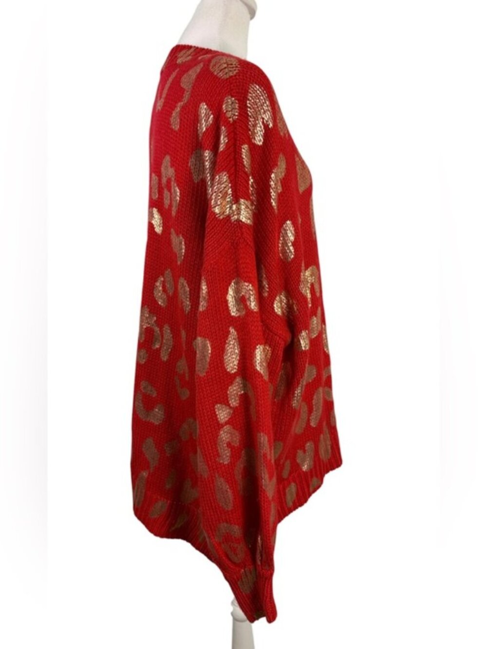 Jodifl Red Metallic Gold Leopard Oversized Sweater Size M Holiday - Picture 4 of 9